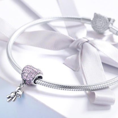 Charms Zawieszka Pave Misiek z Sercem Charmsy Srebna Prezent Dla Kobiety