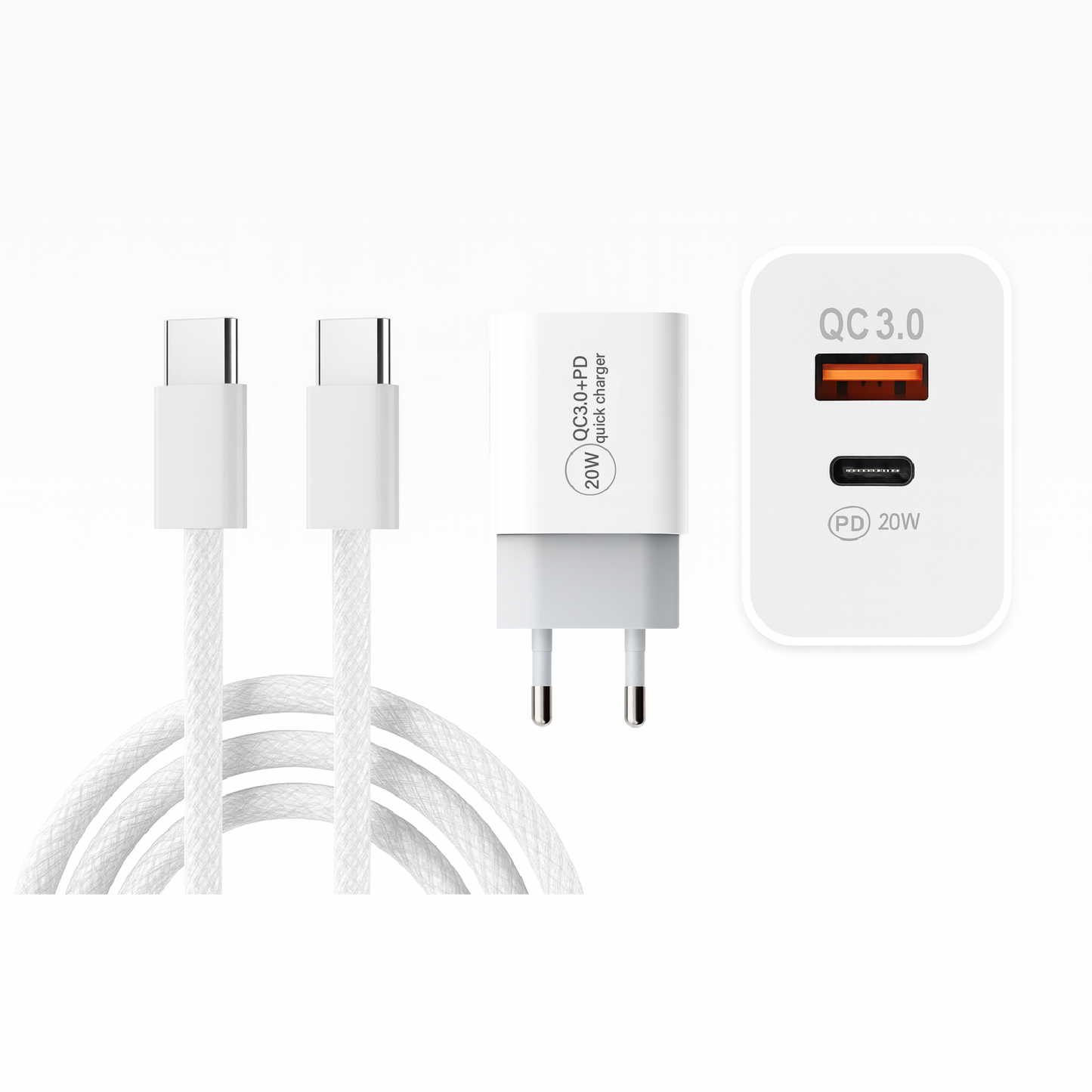 ŁADOWARKA Szybkie Ładowanie do Telefonów 20W + KABEL SZYTY USB-C 1M