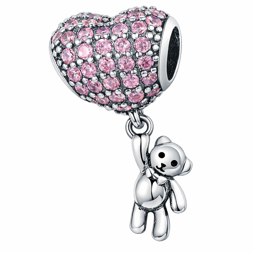 Charms Zawieszka Pave Misiek z Sercem Charmsy Srebna Prezent Dla Kobiety