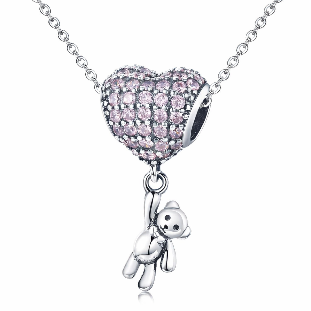 Charms Zawieszka Pave Misiek z Sercem Charmsy Srebna Prezent Dla Kobiety