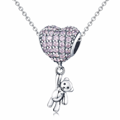 Charms Zawieszka Pave Misiek z Sercem Charmsy Srebna Prezent Dla Kobiety