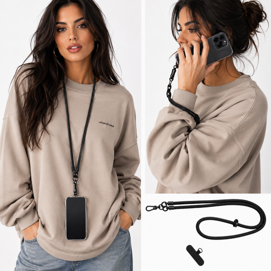 WYTRZYMAŁY PASEK DO TELEFONU CROSSBODY NA SZYJĘ UCHWYT WKŁADKA ETUI CZARNY