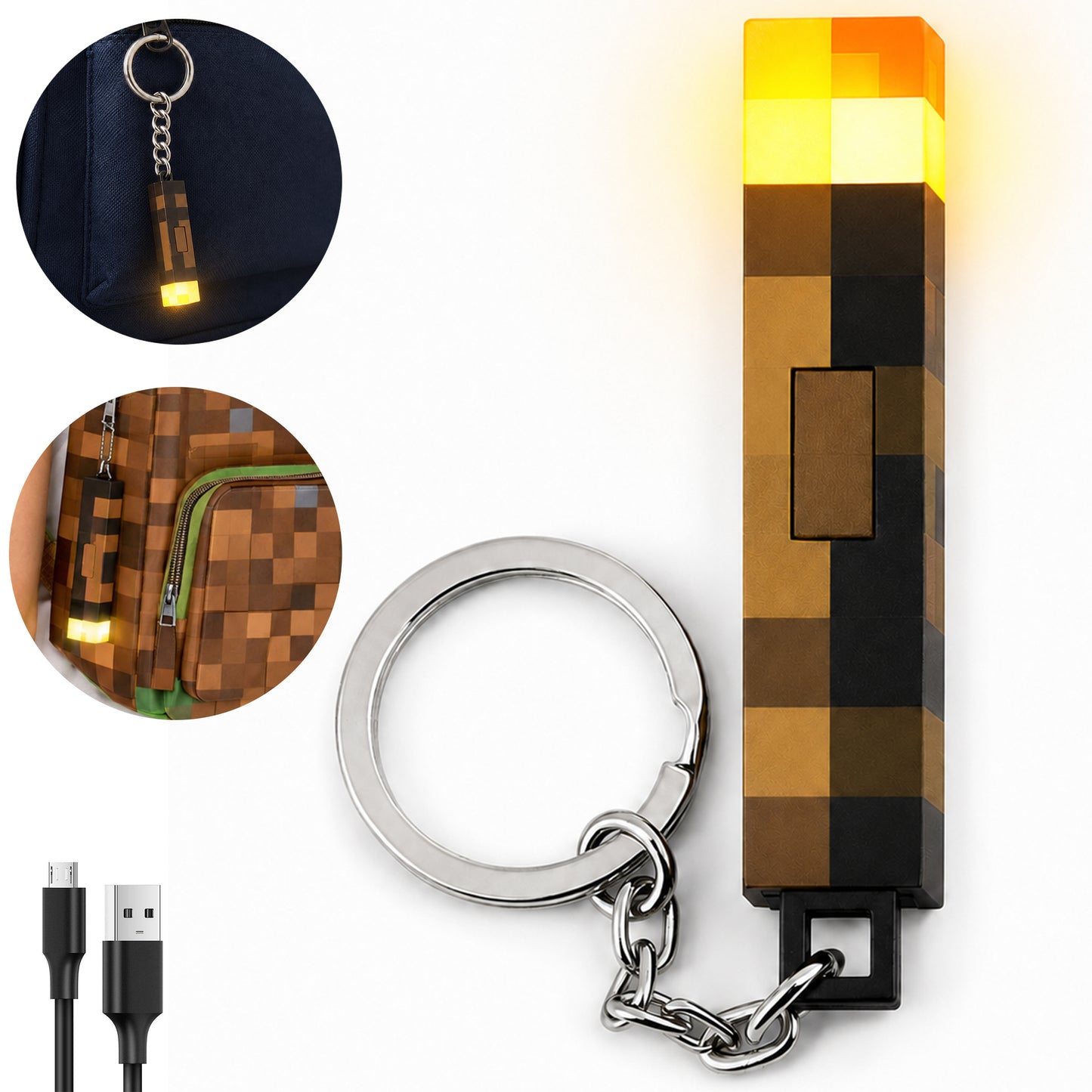 MINI LATARKA LED BRELOK MINECRAFT POCHODNIA USB GADŻET DO KLUCZY I PLECAKA