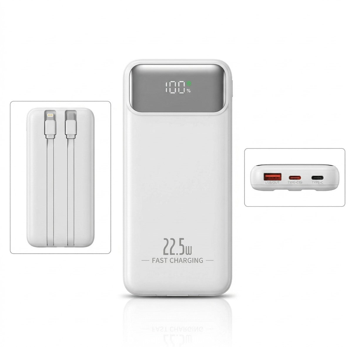 Powerbank 20000 mAh 22.5W Szybkie ładowanie Wbudowane kable LED Czarny Hit