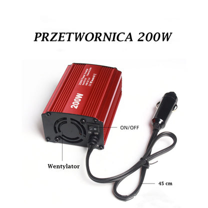 PRZETWORNICA NAPIĘCIA 12V - 230V 200W SAMOCHODOWA | INWERTER Z USB 3.0