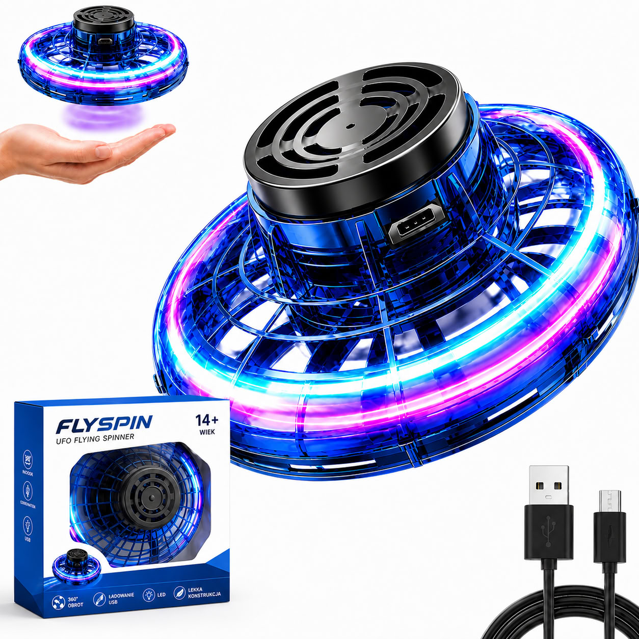 LATAJĄCY FLYING SPINNER UFO LED BUMERANG DRON STEROWANY RĘKĄ DLA DZIECI HIT