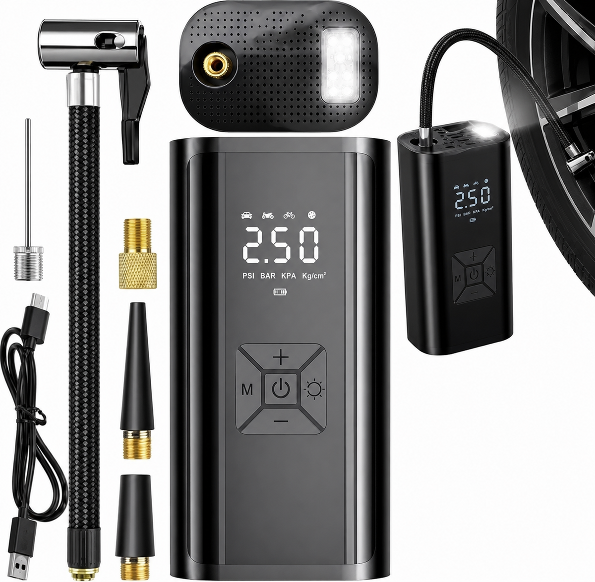 KOMPRESOR SAMOCHODOWY POMPKA ROWEROWA ELEKTRYCZNA AKUMULATOR POWERBANK Etui