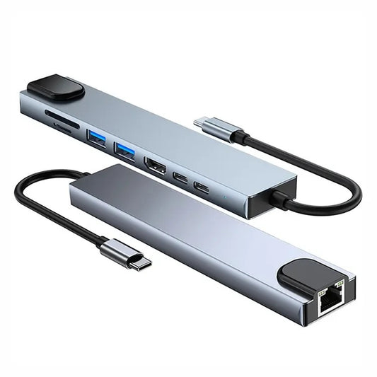 HUB Adapter USB-C 8w1 – Aluminium HDMI , USB, RJ45, USB-C, Stacja dokująca