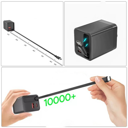 SZYBKA ŁADOWARKA Z KABLEM PD 65W WBUDOWANY ZWIJANY KABEL USB-C GaN