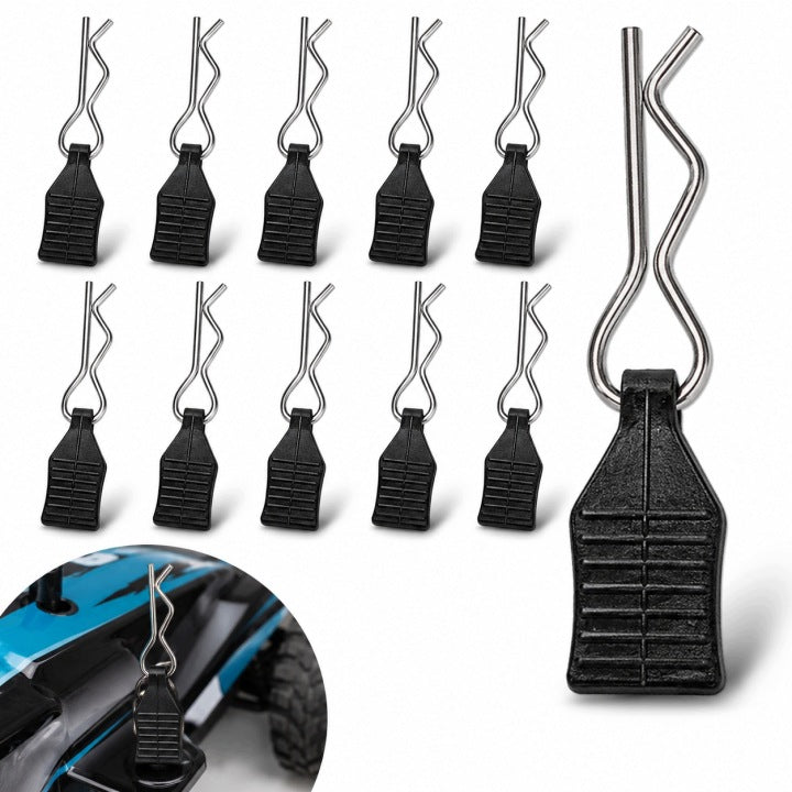ZAWLECZKI SPINKI DO KAROSERII SAMOCHODU RC Z UCHWYTEM 1 MM ZESTAW 12 SZTUK