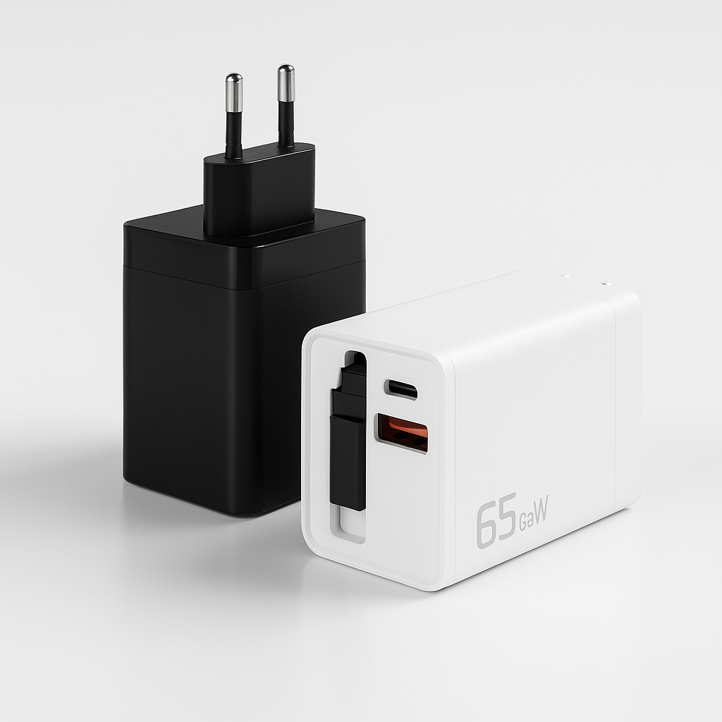 SZYBKA ŁADOWARKA Z KABLEM PD 65W WBUDOWANY ZWIJANY KABEL USB-C GaN
