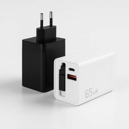SZYBKA ŁADOWARKA Z KABLEM PD 65W WBUDOWANY ZWIJANY KABEL USB-C GaN