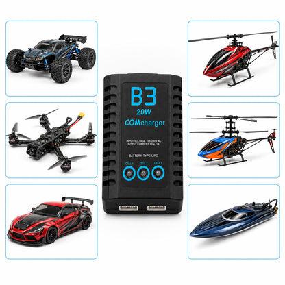 ŁADOWARKA B3 20W 1,6A LIPO 2S 3S BALANSER 7,4V 11,1V DO RC ASG 230V AC