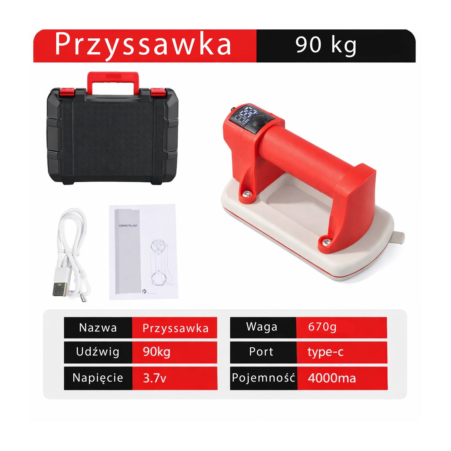 Mini Przyssawka Elektryczna Mała Próżniowa 90?kg do szkła, płytek – USB-C