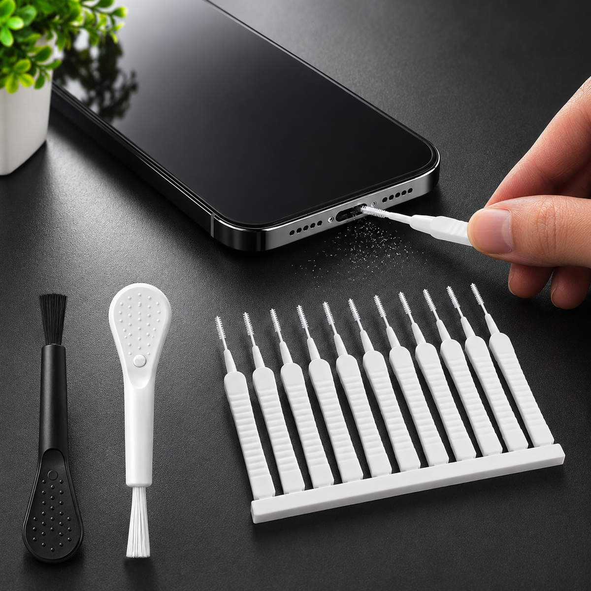 CZYŚCIK DO PORTU ŁADOWANIA USB-C DO TELEFONU SZCZOTECZKI 2 ZAŚLEPKI 14 EL