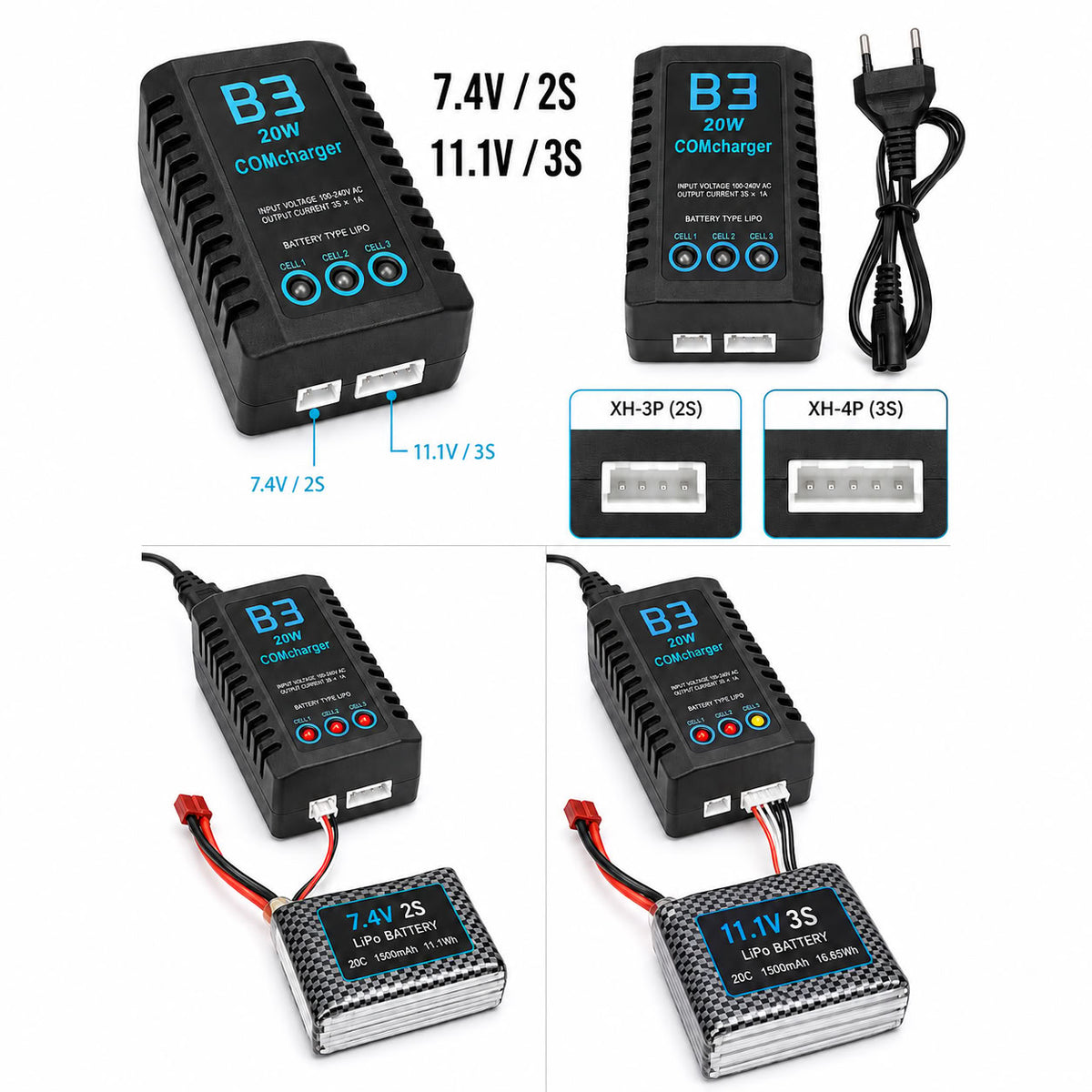 ŁADOWARKA B3 20W 1,6A LIPO 2S 3S BALANSER 7,4V 11,1V DO RC ASG 230V AC