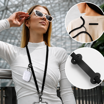 WYTRZYMAŁY PASEK DO TELEFONU CROSSBODY NA SZYJĘ UCHWYT WKŁADKA ETUI CZARNY