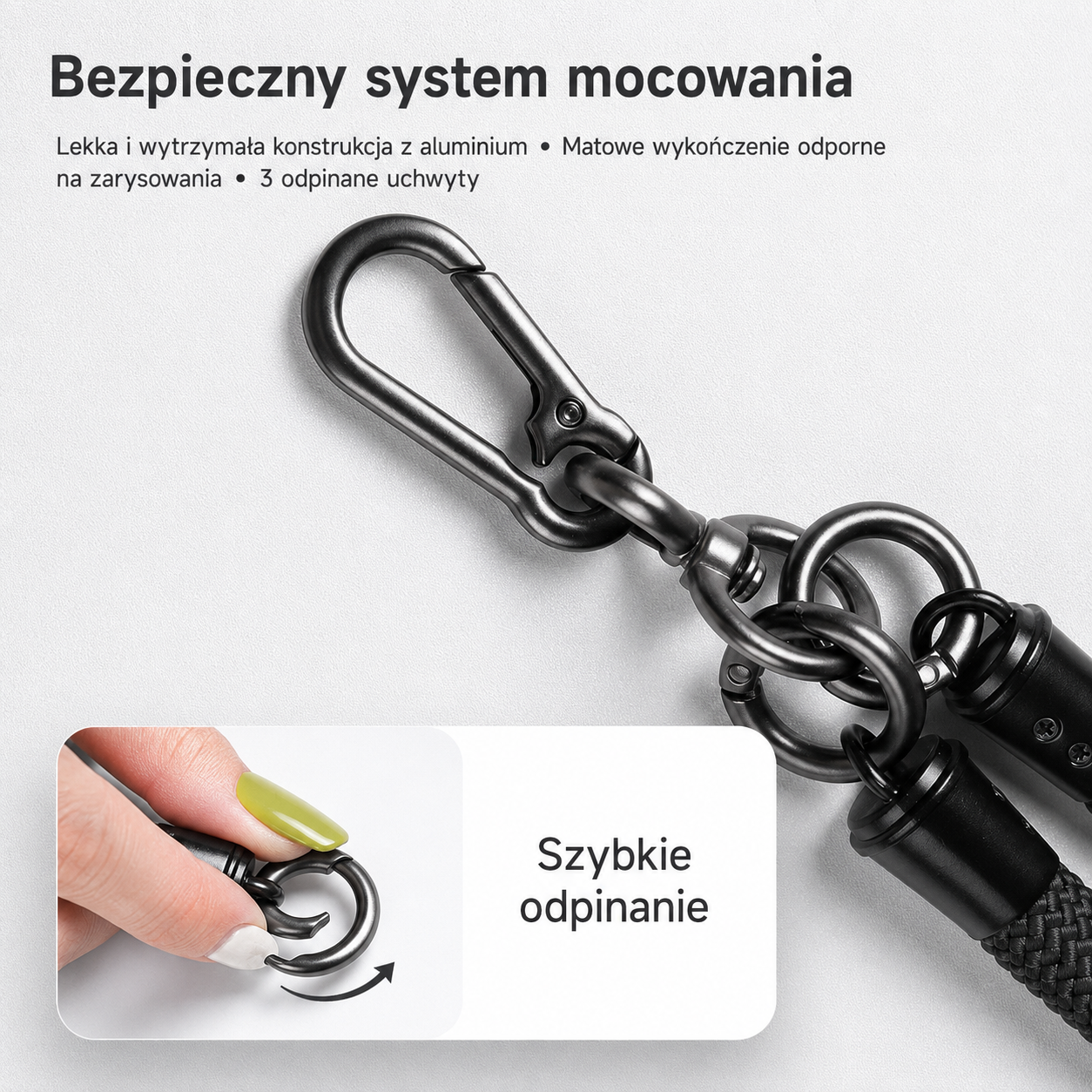 WYTRZYMAŁY PASEK DO TELEFONU CROSSBODY NA SZYJĘ UCHWYT WKŁADKA ETUI CZARNY