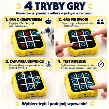 Kółko i krzyżyk gra elektroniczna 4w1 z 4 trybami rozgrywki dziecięca żółta
