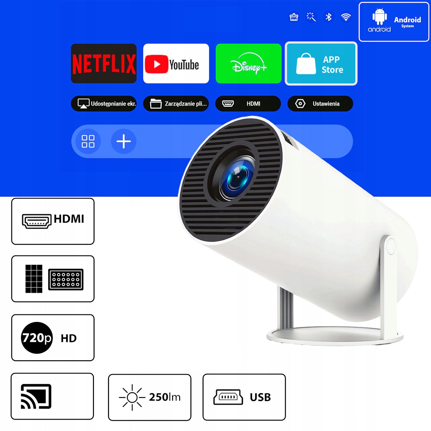 MINI PROJEKTOR HY300 SMART TV FULL HD ANDROID WIFI DO DOMU SUPER PREZENT