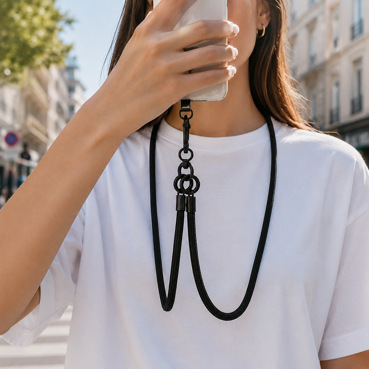 WYTRZYMAŁY PASEK DO TELEFONU CROSSBODY NA SZYJĘ UCHWYT WKŁADKA ETUI CZARNY